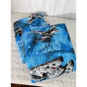 VTG Star Wars Twin Sheet Set Blue Galaxy Millennium Falcon X Wing Tie Fighter